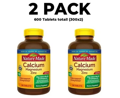 Calcio Magnesio Zinc con Vitamina D3, PACK DE 2, 300 Comprimidos cada uno, Hecho en la Naturaleza Foto 1 de 4