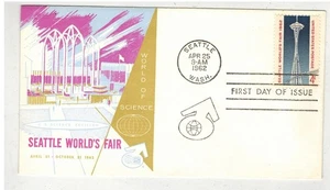 1962 SEATTLE WORLD'S FAIR FDC 1196-35 NICE COLOR CACHET SCIENCE PAVILLION - Picture 1 of 1
