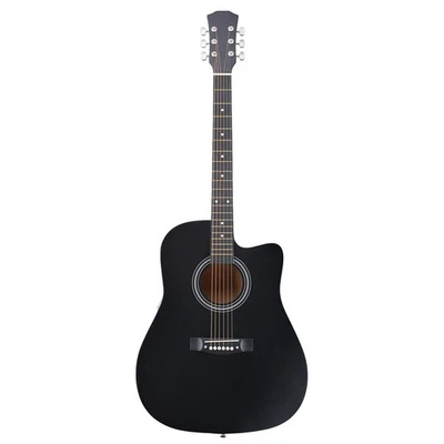 Matte Black 41in Dreadnought Barrel-shaped Cutaway Acoustic Guitar with Strings - Image 1 of 4