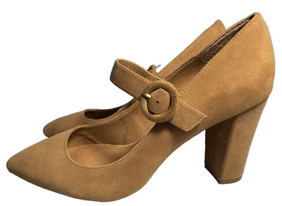 Zapatos de salón Tahari Avery mujer talla 10M gamuza tostada cuero Mary Jane hebilla tacón Foto 1 de 4