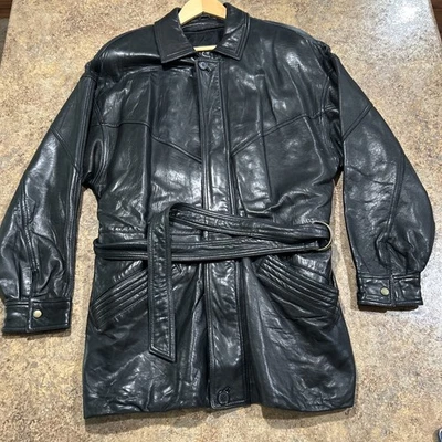 Tannery West Leather Jacket Women’s Biker Size Medium Vintage Y2k Belted Thermo - Image 1 of 4