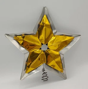 Vtg National Tinsel Mfg Co Gold Silver Metal 9" Star Tree Top w/ Original Box - Picture 1 of 7