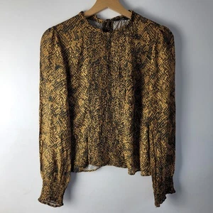Zara Women Size M Brown Black Snake Print Pleated Top Blouse Smart Casual Career - Picture 1 of 12