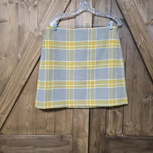 Gonna donna a quadri LOFT misto lana taglia 10 gialla grigia foderata A-Line Preppy - Foto 1 di 6