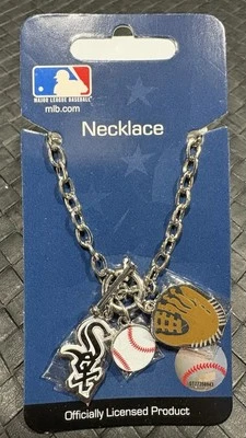 CHICAGO WHITE SOX Silver 3 Charm Necklace Pendant.  MLB Officially Licensed - Image 1 of 3
