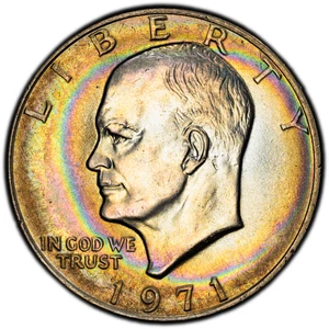 Eisenhower Dollar 1971 PCGS MS66 - Full Rainbow Neon Toning Obv. & Rev. - Picture 1 of 6