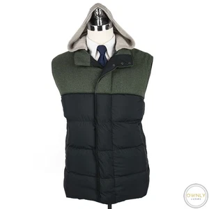 CURRENT Loro Piana Green Wool Cashmere Goose Down Suede Trim Puffer Hood Vest 2X - Picture 1 of 16