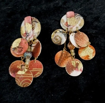 Multi-Layered Statement Earrings, 1st Anniversary Gift, Double Side, Clip-ons - Image 1 of 4