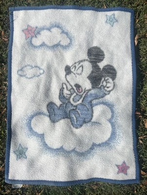 De Colección Biederlack Mickey Mouse Nube Estrellas Bebé Manta Seguridad Reversible Disney Foto 1 de 4