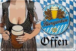 Blechschild Spruch 30x20 cm Biergarten offen Bier Bayern Deko Schild tin sign