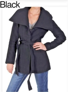 NEW Ci Sono by Journee Juniors Large BLACK Self-tie Belt Collared Pea Coat - Picture 1 of 5