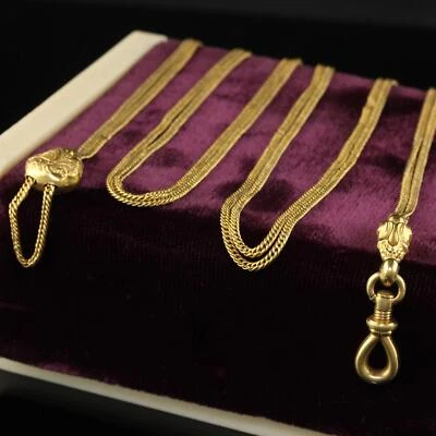 Antiguo collar victoriano de cadena Lariat de oro amarillo de 18 quilates - 49 pulgadas Foto 1 de 4