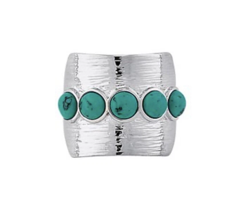 Lia Sophia "Puddle Jumper" Genuine Turquoise Stones Silver Tone Ring Size 5 - Image 1 of 3