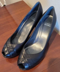 Stuart Weitzman Tacón Alto Cuero Negro - Talla US M9.5 - Criss Jones Napa Negra - Imagen 1 de 5