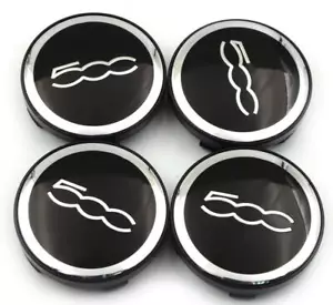 Schwarz Silber 4x 60mm FIAT 500 Nabendeckel Felgendeckel Kappe Nabenabdeckung - Bild 1 von 4
