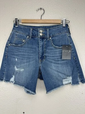 Energie Shorts Womens 5 Blue Cutoffs High Rise Destroyed Frayed Hem Denim New - Image 1 of 4