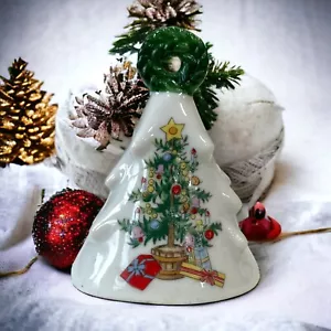 Campana de Navidad Lefton en forma de árbol pintada en porcelana Japón 3" corona de aplausos - Imagen 1 de 8