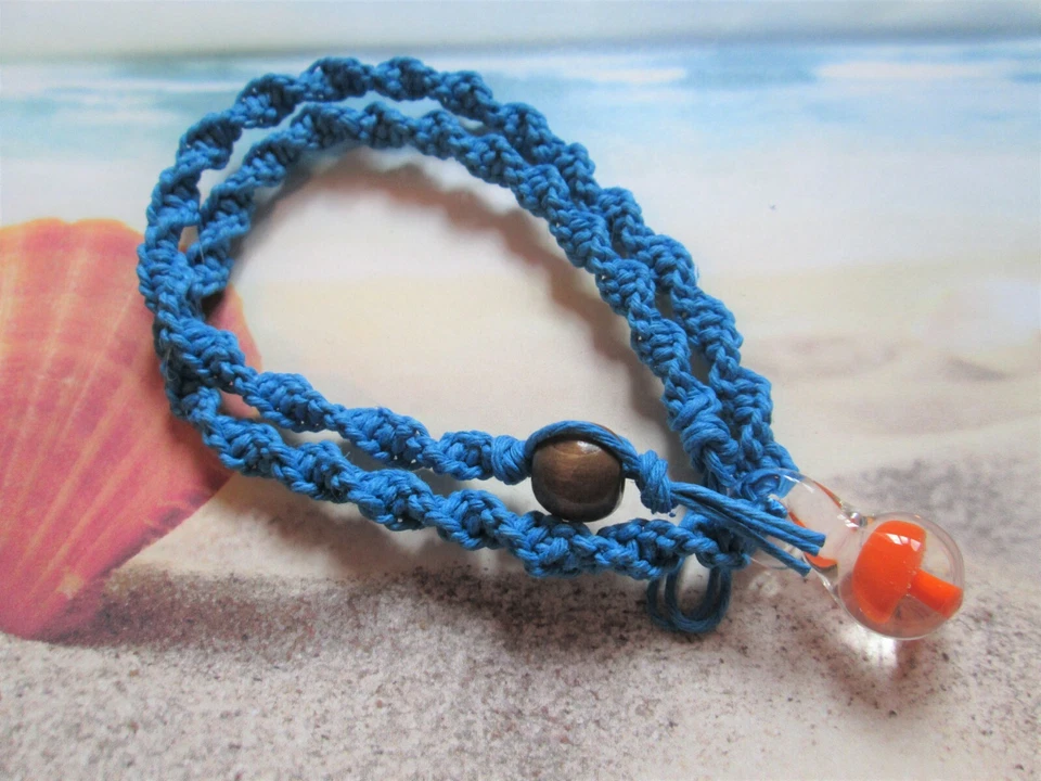 17.5 INCH Electric Blue Hemp Twist Necklace with Orange Glass Mushroom Pendant - Image 1 of 1