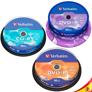 Verbatim Cd-R 700MB Dvd-R 4.7GB DVD+R DVD+RW 16x Tower 10-50 Units - Picture 1 of 16