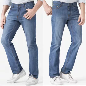 Men Straight Leg Jeans Vintage Denim Pants Slim Fit Casual Bootcut Trousers - Picture 1 of 14