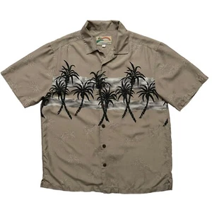 Paradise Found Shirt Mens Size M Short Sleeve Hawaiian Silk Palm Tree Gray - Picture 1 of 4