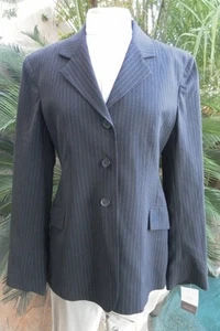 Equestrian Horse Show Hunt Coat by Allon in a Navy Pinstripe Ladies Size 14T - Picture 1 of 10
