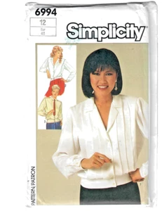 Blouse Top Shirt 12 Simplicity 6994 Sewing Pattern VTG Banded Button Front - Picture 1 of 4