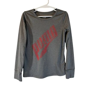 PUMA Girls Gray Long Sleeve Athletic T Shirt 6X Pink Logo Polyester Pullover Gym - Picture 1 of 5