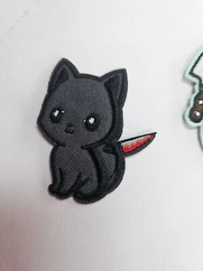 various scary cat, dog, bunny, frog iron on embroidered patches daggers scissors - Picture 1 of 25