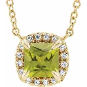 14K gelbe natürliche Peridot & 0,05 CTW Diamant 16 Zoll Halskette - Bild 1 von 2