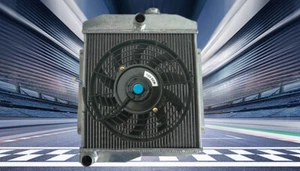 FOR JEEP 1955-1971 CJ5 CJ6 DJ5 DJ6 F4 1955 56 57 58 Aluminum radiator&FAN - Picture 1 of 4