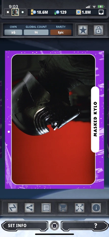 Topps Star Wars Digital Card Trader Purple TLJ Movie Cards Masked Kylo Insert - Image 1 of 1