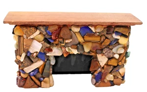 Beautiful Handmade Wood & Gemstone Encrusted Fireplace Miniature For Dollhouse - Picture 1 of 8