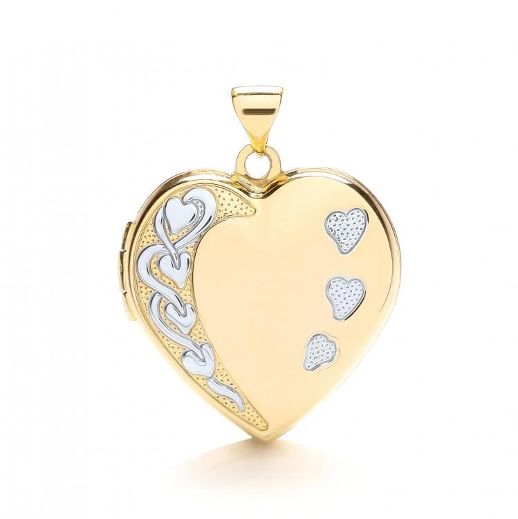9ct Yellow & White Gold Patterned Family Heart Shape Locket - Image 1 of 1