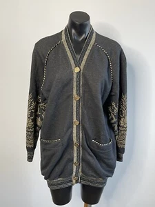 Retro 80s 90s ADELE PALMER Black & Gold Long Sleeve Cardigan Size M - Picture 1 of 11