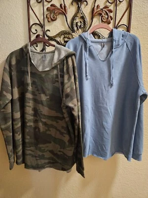 NEW: Women's Size 2XL LOT OF 2 Camo & Light Blue Buttery Lightweight Sweatshirts - Image 1 of 4