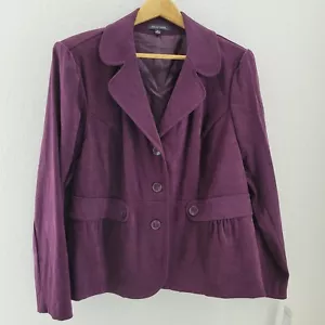 VTG NEW Notations Blazer Womens XL Purple Plum Peplum 3-Button Stretch Suede NOS - Picture 1 of 9