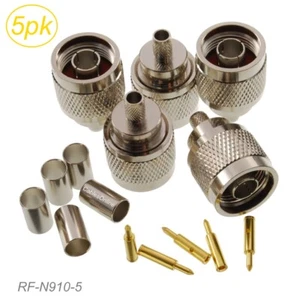 5-Pack, N-Type Male Crimp Type 50-ohm RF Connectors for RG8X, LMR240 Coax Wire - Picture 1 of 3
