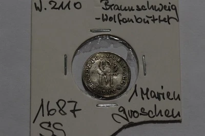 🧭 🇩🇪 GERMANY BRAUNS-WOLF. 1 MARIENGROSCHEN 1687 SILVER B86 WP18 - Image 1 of 4