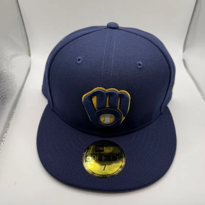 Sombrero ajustado New Era 59Fifty Milwaukee Brewers azul marino/dorado talla 7 Foto 1 de 4