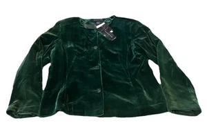 Vintage Preston & York Velour Jacket Blazer Women's Size 14 Green Solid - Picture 1 of 3