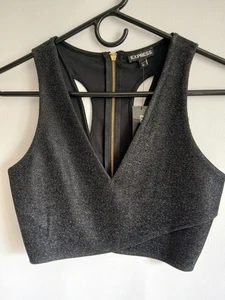 Express ärmelloses Damentop schwarz metallic Gr. XS Rückenausschnitt goldener Reißverschluss hinten - Bild 1 von 9