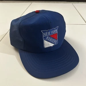 Vintage 1980s New York Rangers NHL Trucker Snapback Hat Blue Mesh Cap NOS - Picture 1 of 9