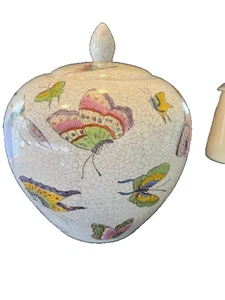 Contenedor de esmalte agrietado mariposa multicolor porcelana china vintage 7" x 6" - Imagen 1 de 5