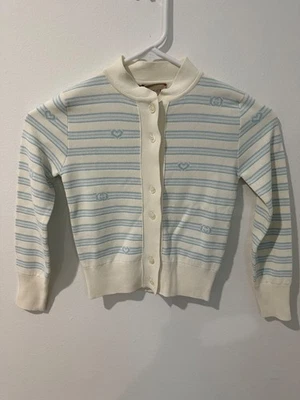 古驰 - 全新带标签女孩蓝色和白色长袖条纹开衫毛衣,尺寸 5 — 第 1/4 张图片