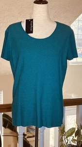 Evan Picone Sweater Top Womens XL Teal Pullover Stretch Knit Geometric NWT - Picture 1 of 18