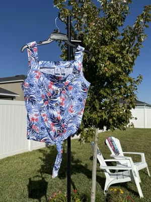 Caribbean Joe на пуговицах синий и красный цветочный Майка 100% хлопок, размер большой - Изображение 1 из 4