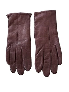 Classic Unisex Solid Brown Five Fingers Genuine Leather Gloves Size 6.5 - Picture 1 of 7