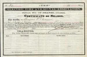 1884 Electric Time and Signal Association Stock Certificate - Picture 1 of 1