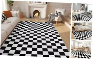 Black and White Checkered Rug for Living Room Bedroom, 6x9 Ft Black & White - Picture 1 of 7